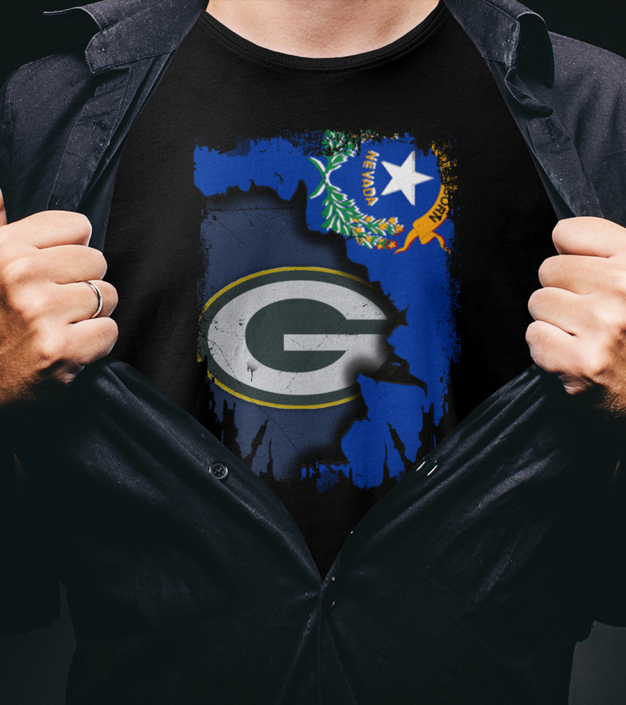 Nevada State Pride With Green Bay Packers Logo Fusion T-Shirt