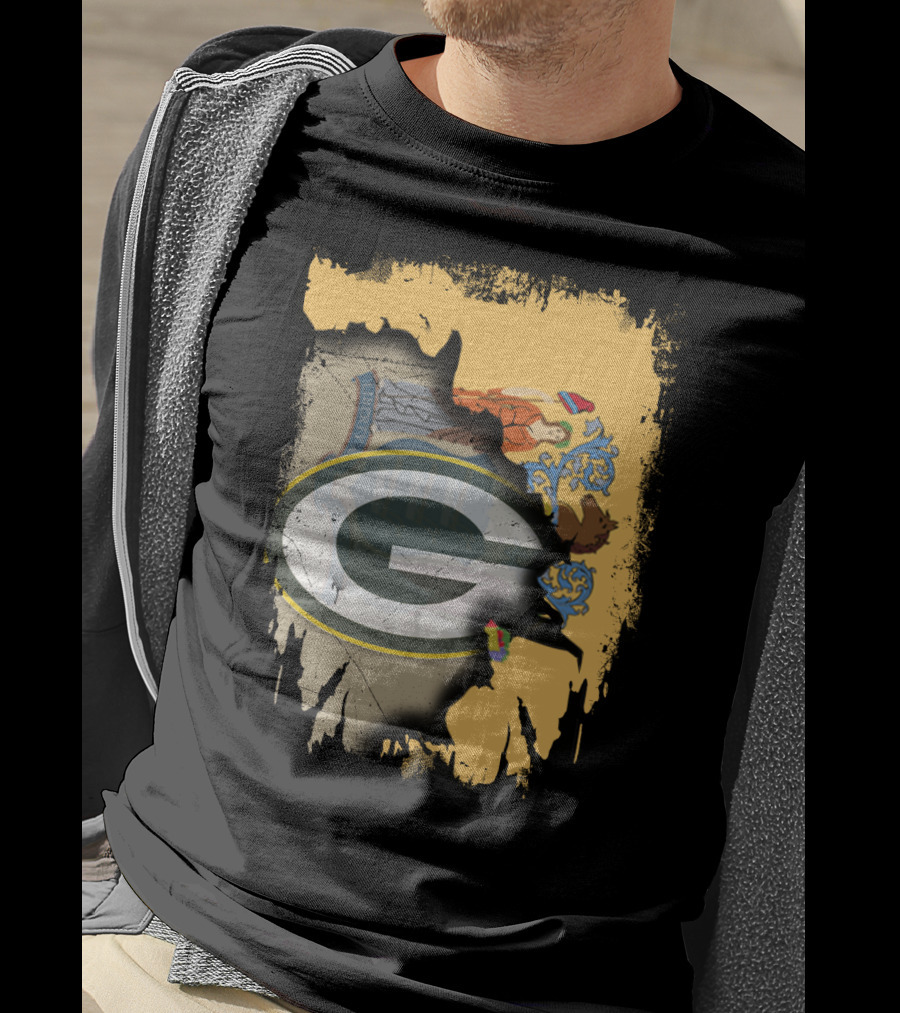 New Jersey State Coat Of Arms Overlay With Green Bay Packers T-Shirt