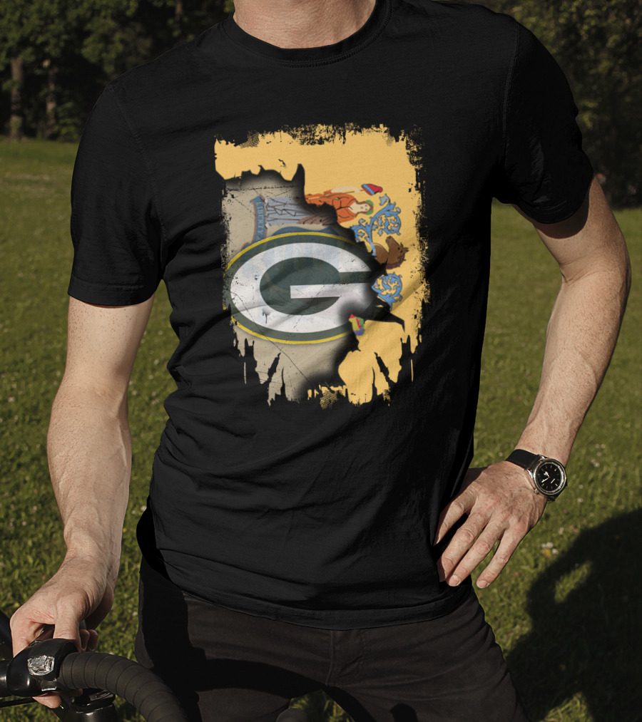 New Jersey State Coat Of Arms Overlay With Green Bay Packers T-Shirt