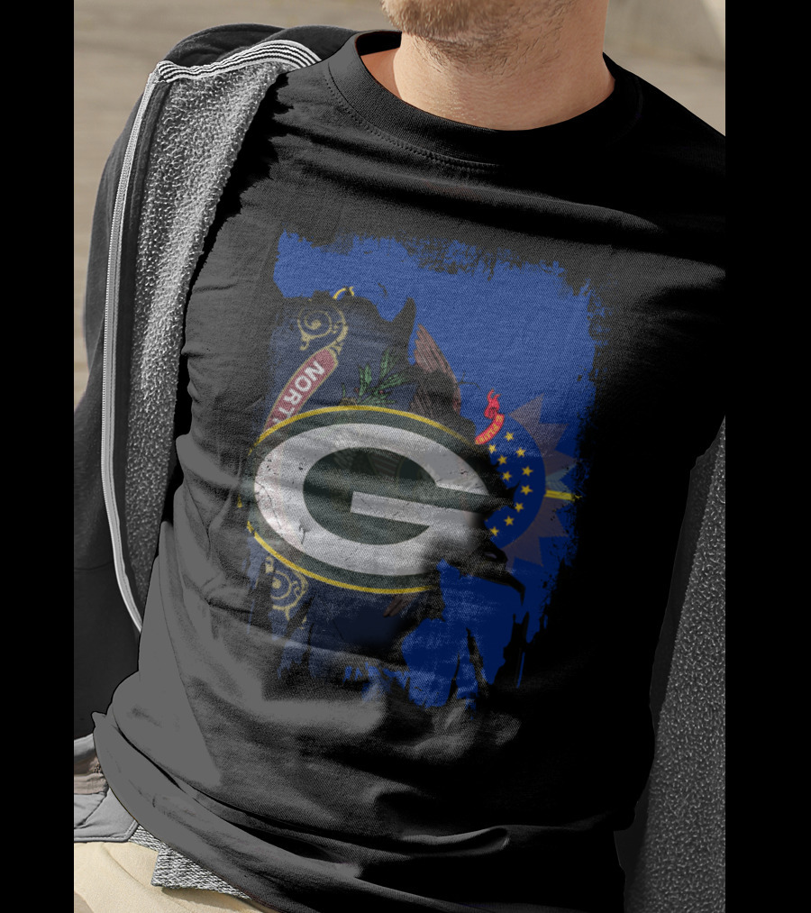 Green Bay Packers Logo Overlaid On North Dakota Flag T-Shirt