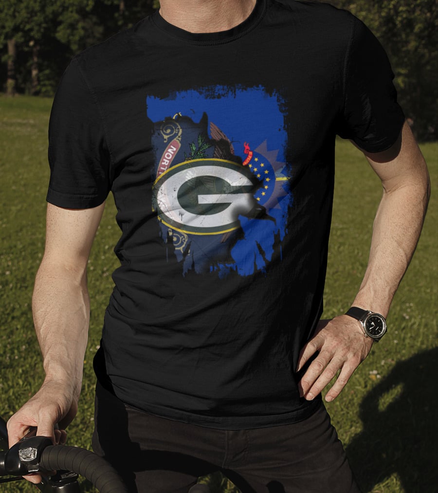 Green Bay Packers Logo Overlaid On North Dakota Flag T-Shirt