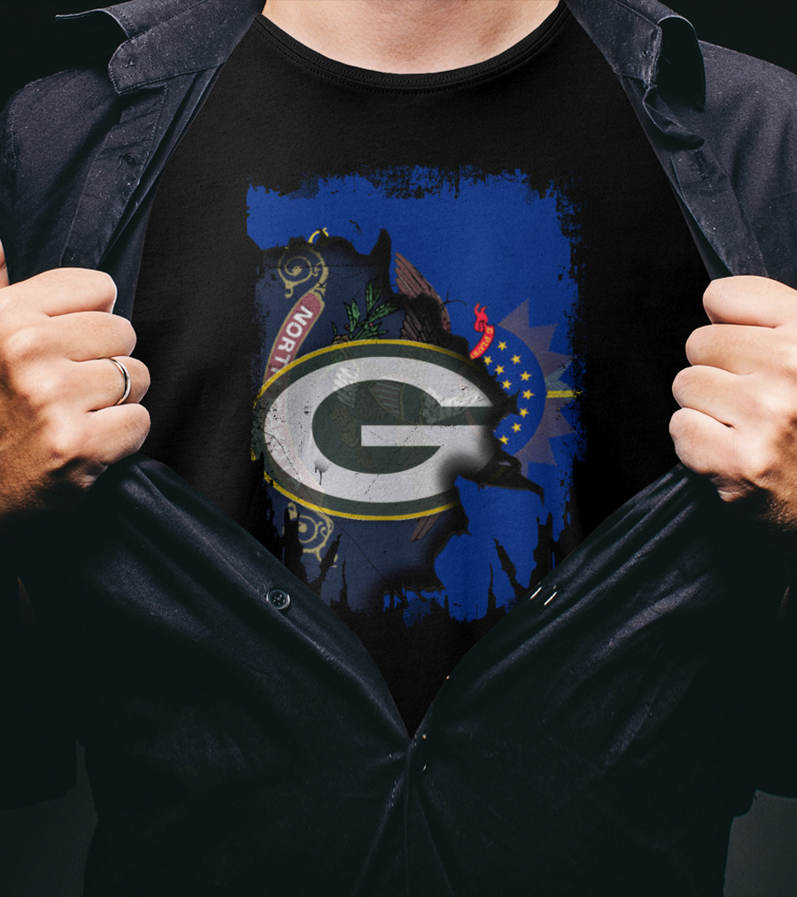 Green Bay Packers Logo Overlaid On North Dakota Flag T-Shirt
