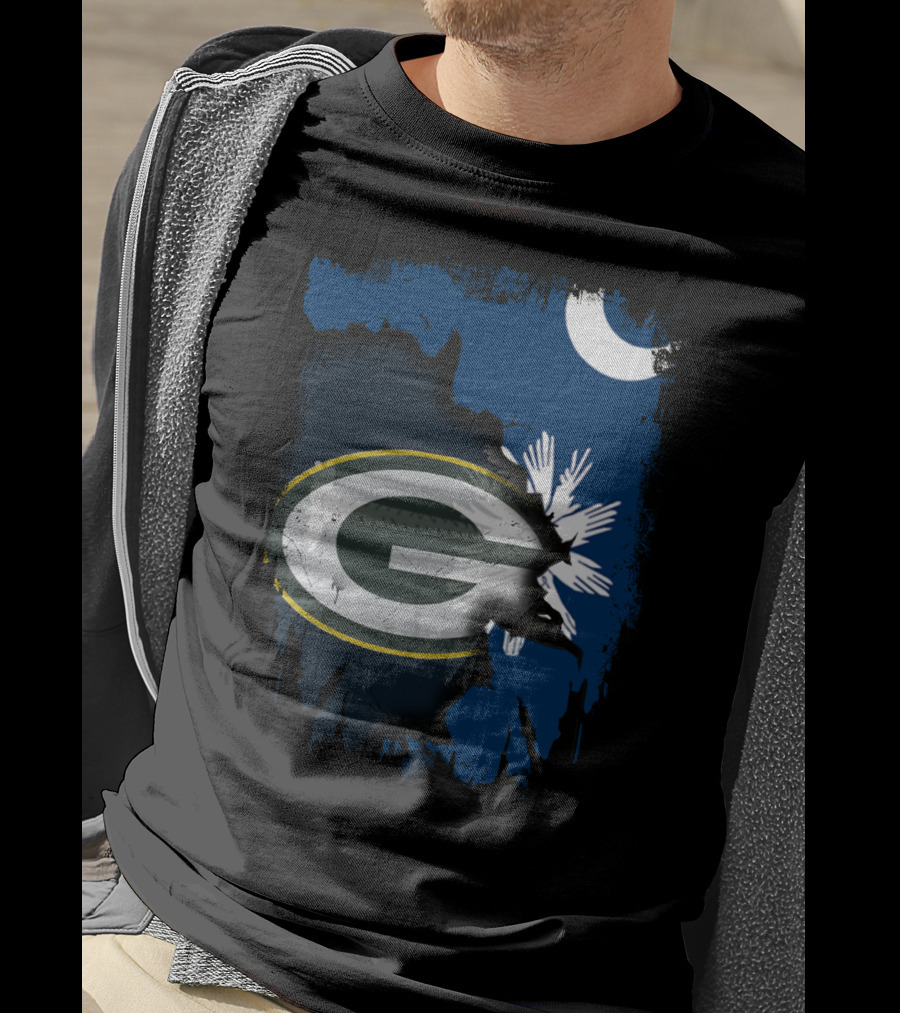 South Carolina And Packers Logo Blend With Crescent Moon And Palmetto Tree T-Shirt