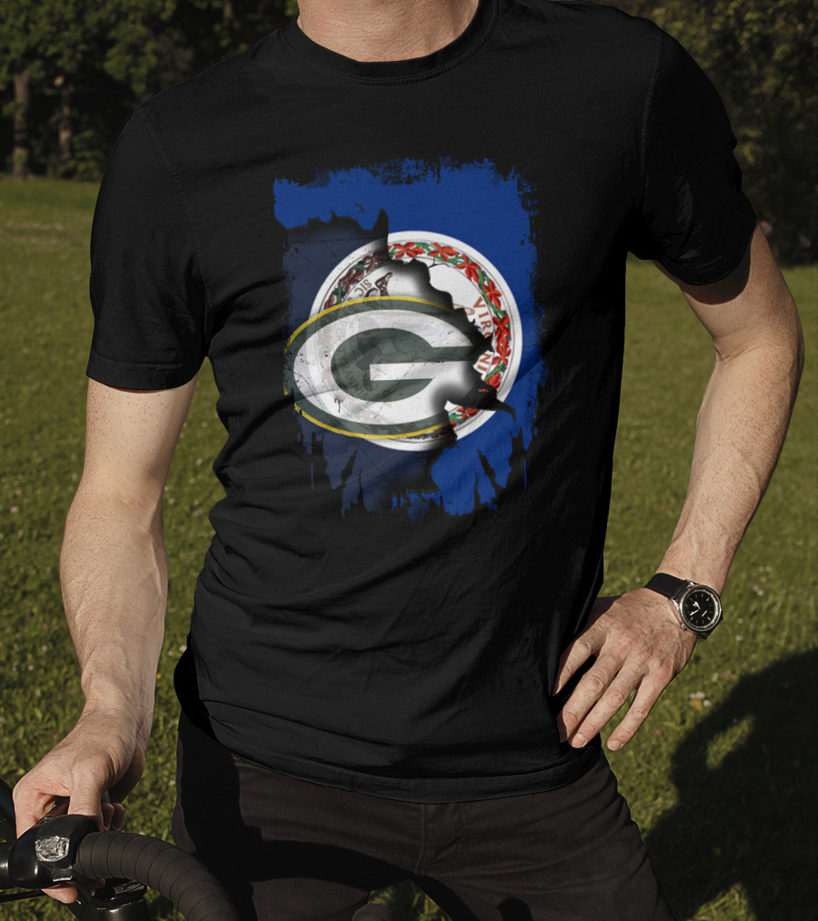 Virginia State Flag With Green Bay Packers Logo Fusion T-Shirt