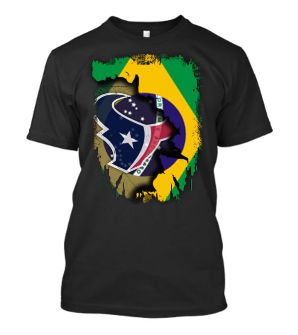 Brazilian Flag And Texans Logo Integration: Together Brazil With Texans T-Shirt