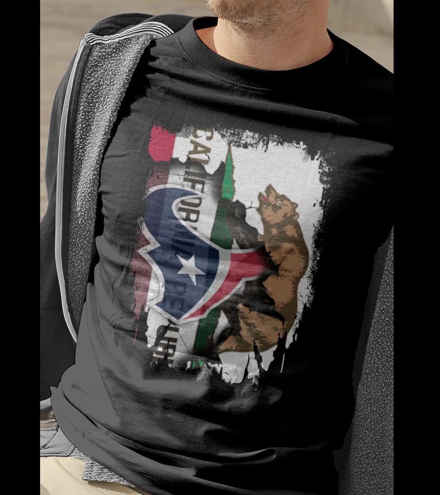 California Republic Meets Texas Emblem With Bear And Lone Star Fusion T-Shirt