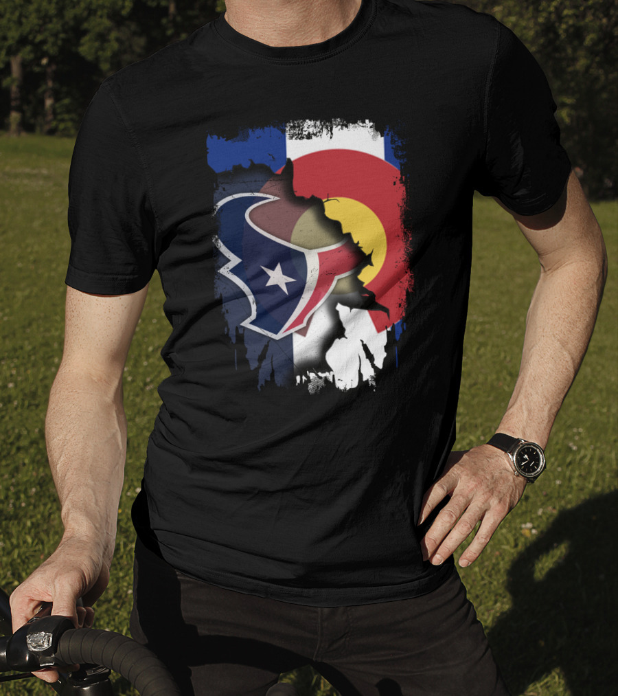 Together Colorado With Texans Flag And Houston Texans Logo Collaboration T-Shirt
