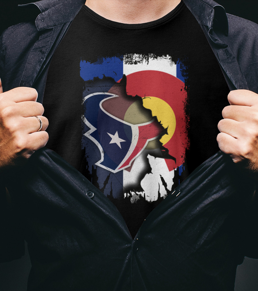 Together Colorado With Texans Flag And Houston Texans Logo Collaboration T-Shirt