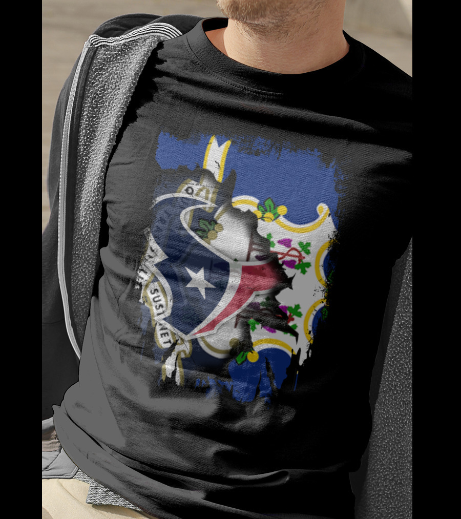 Connecticut State Pride With Texans NFL Team Collaboration T-Shirt