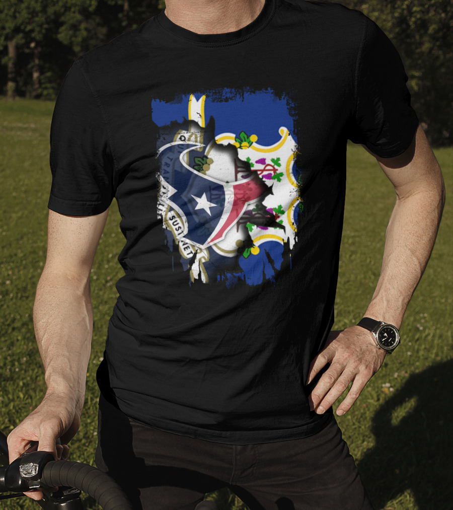 Connecticut State Pride With Texans NFL Team Collaboration T-Shirt