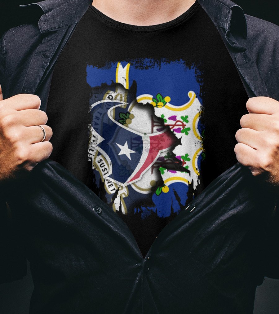 Connecticut State Pride With Texans NFL Team Collaboration T-Shirt