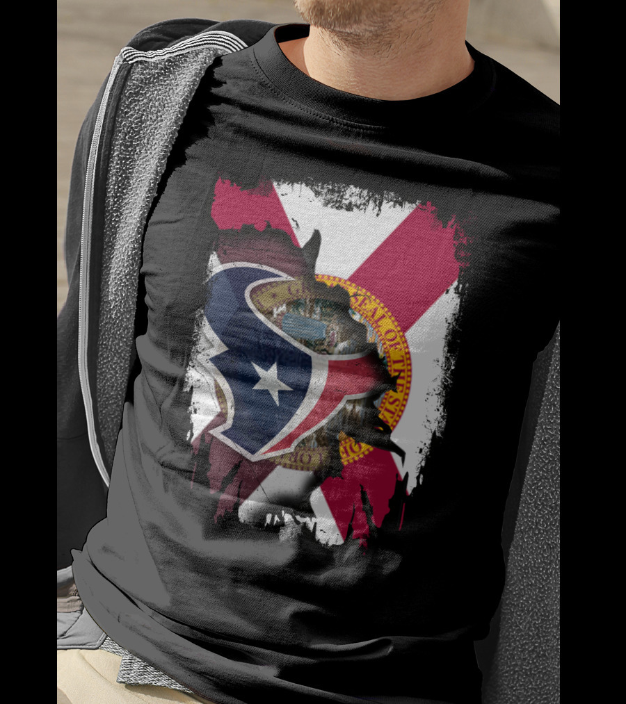Florida Flag With Houston Texans Logo Fusion T-Shirt