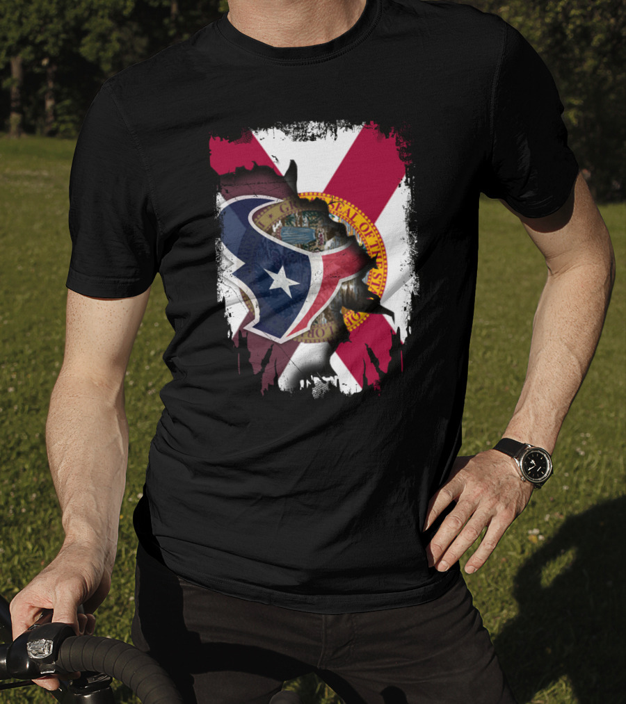 Florida Flag With Houston Texans Logo Fusion T-Shirt