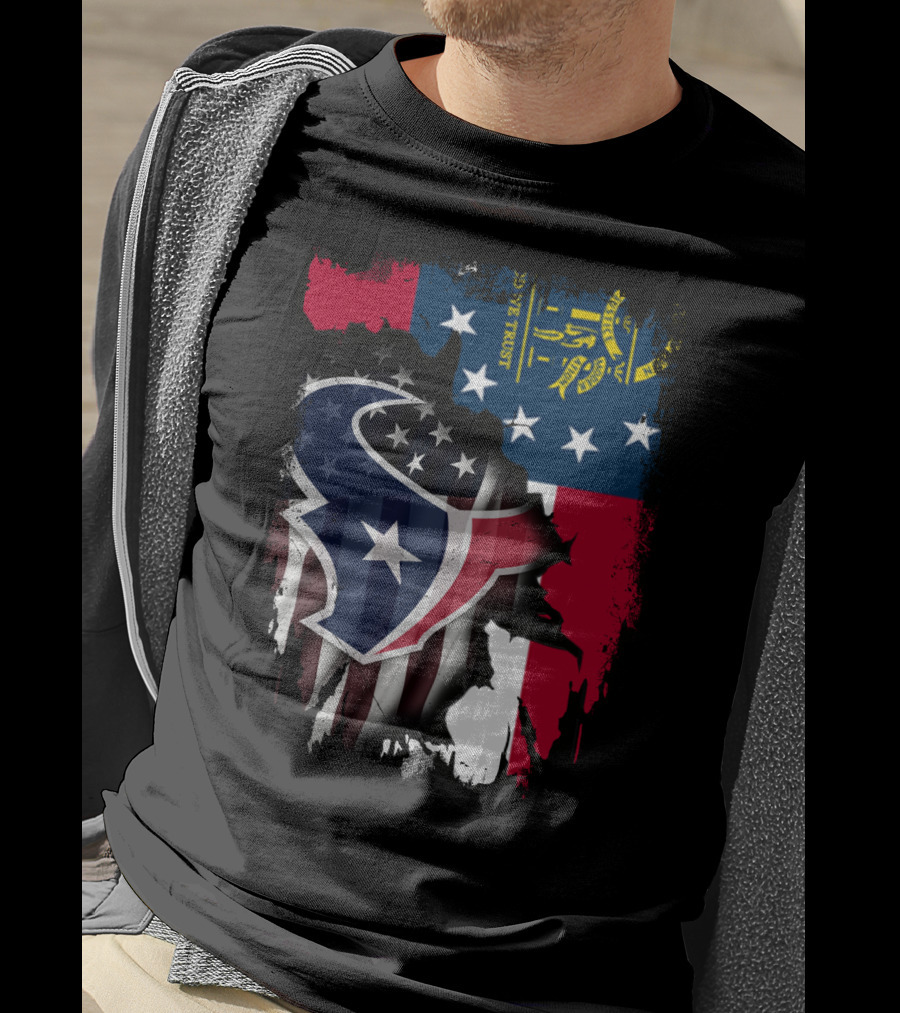 Georgia Flag With Texans Logo Fusion T-Shirt