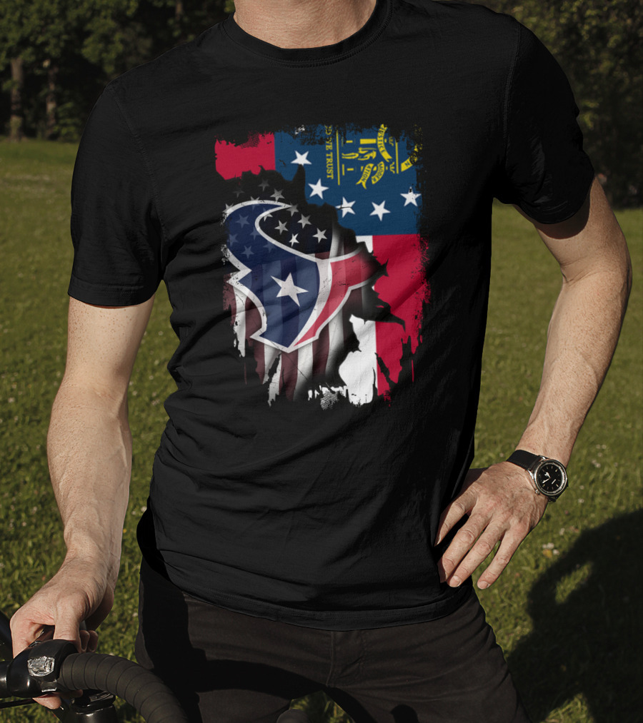 Georgia Flag With Texans Logo Fusion T-Shirt