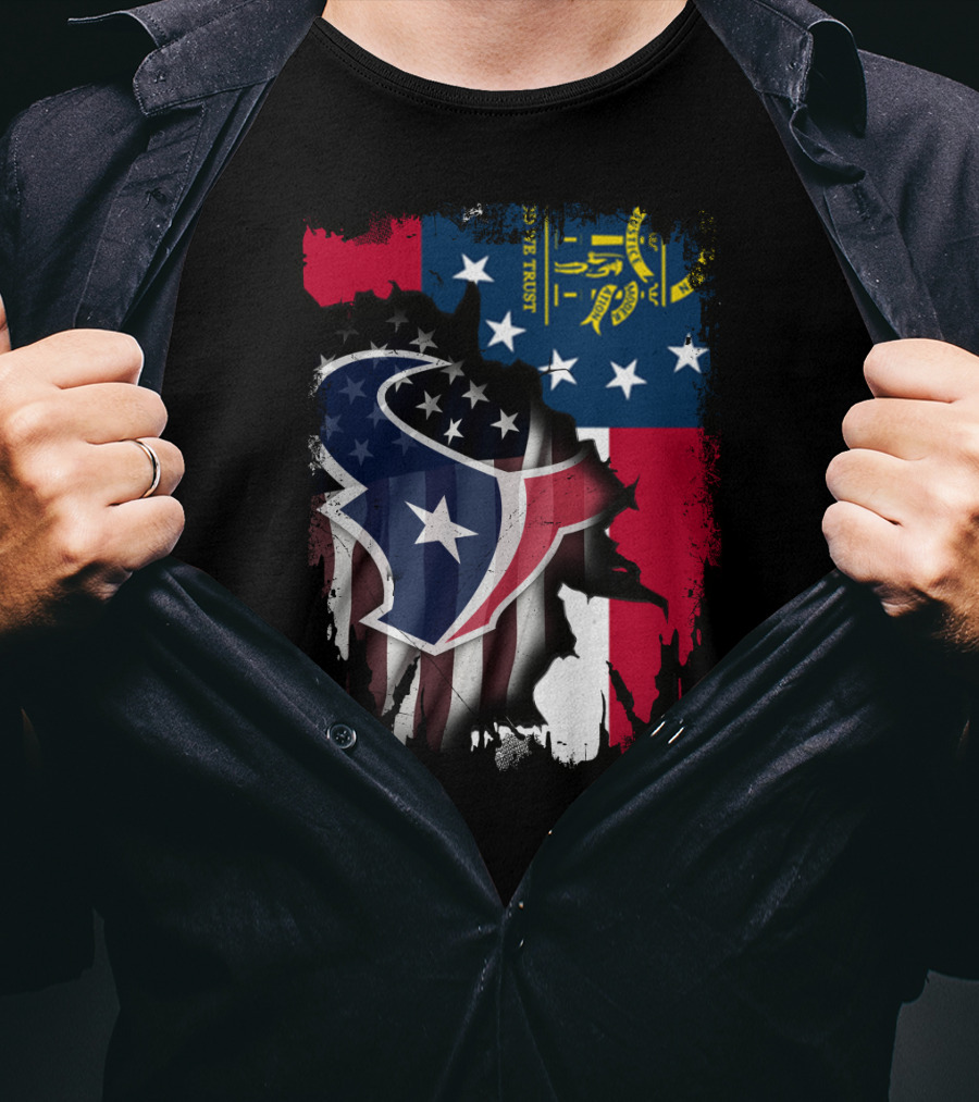 Georgia Flag With Texans Logo Fusion T-Shirt