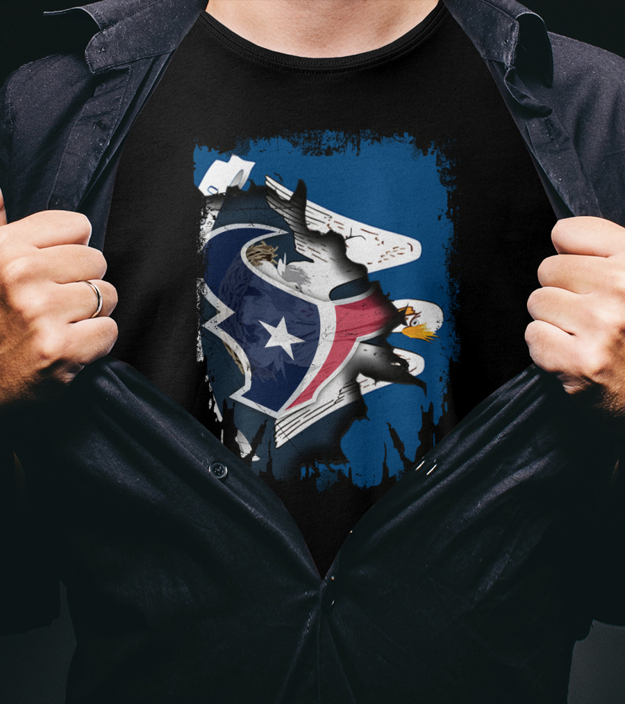 Together Louisiana With Texans Bald Eagle Hidden Flag Fusion T-Shirt