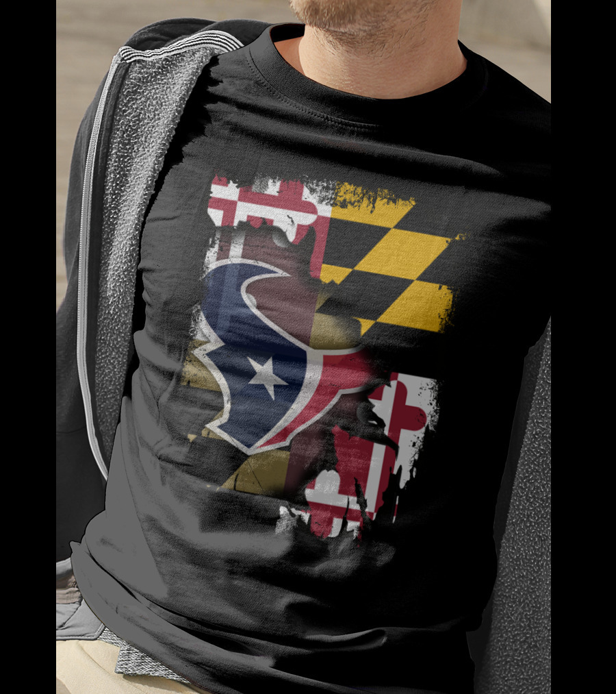 Maryland Flag With Houston Texans Logo Fusion T-Shirt