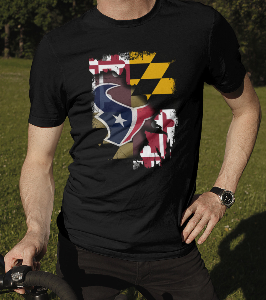 Maryland Flag With Houston Texans Logo Fusion T-Shirt