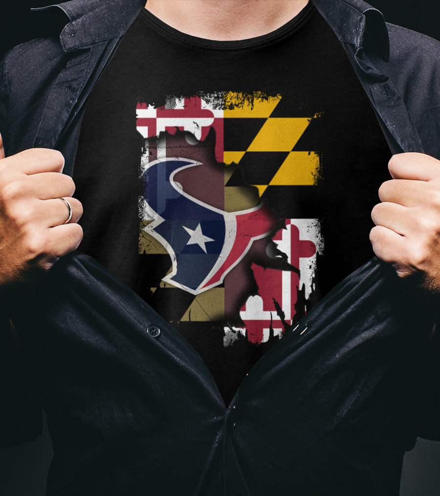 Maryland Flag With Houston Texans Logo Fusion T-Shirt