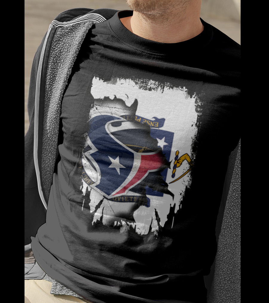 Massachusetts And Texans United With Flag And Logo Elements T-Shirt