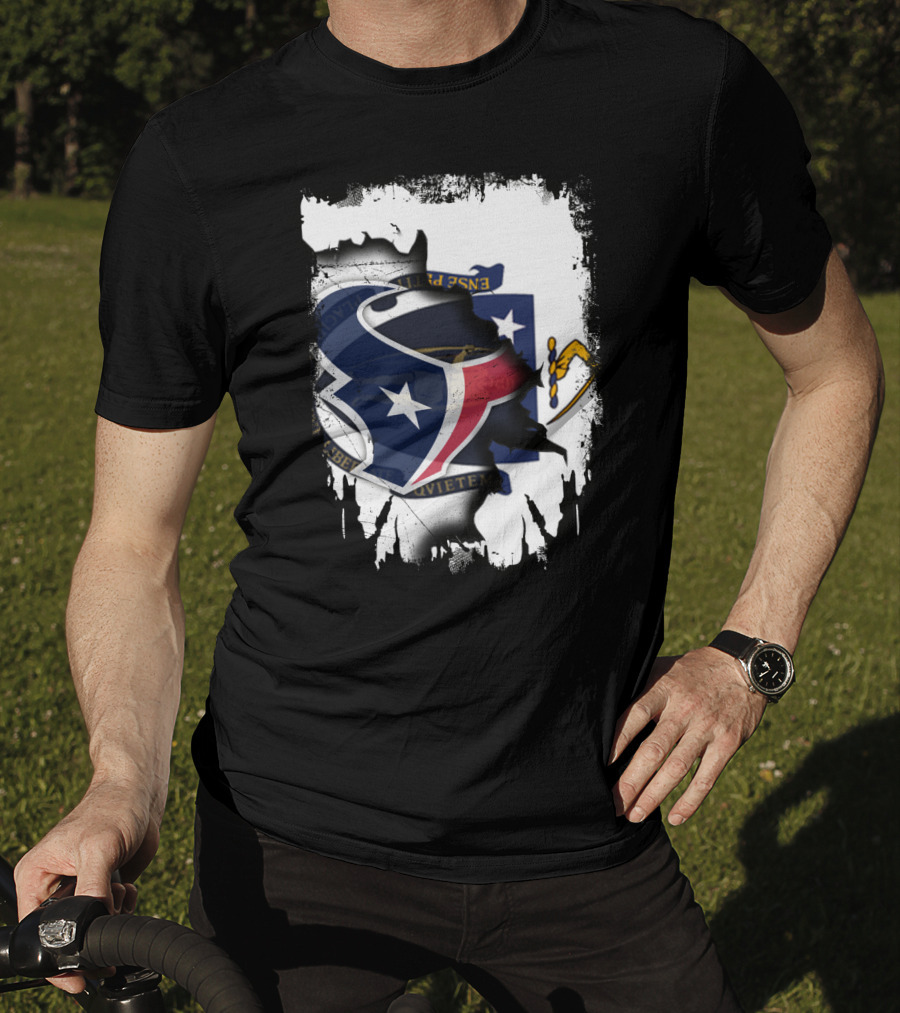 Massachusetts And Texans United With Flag And Logo Elements T-Shirt