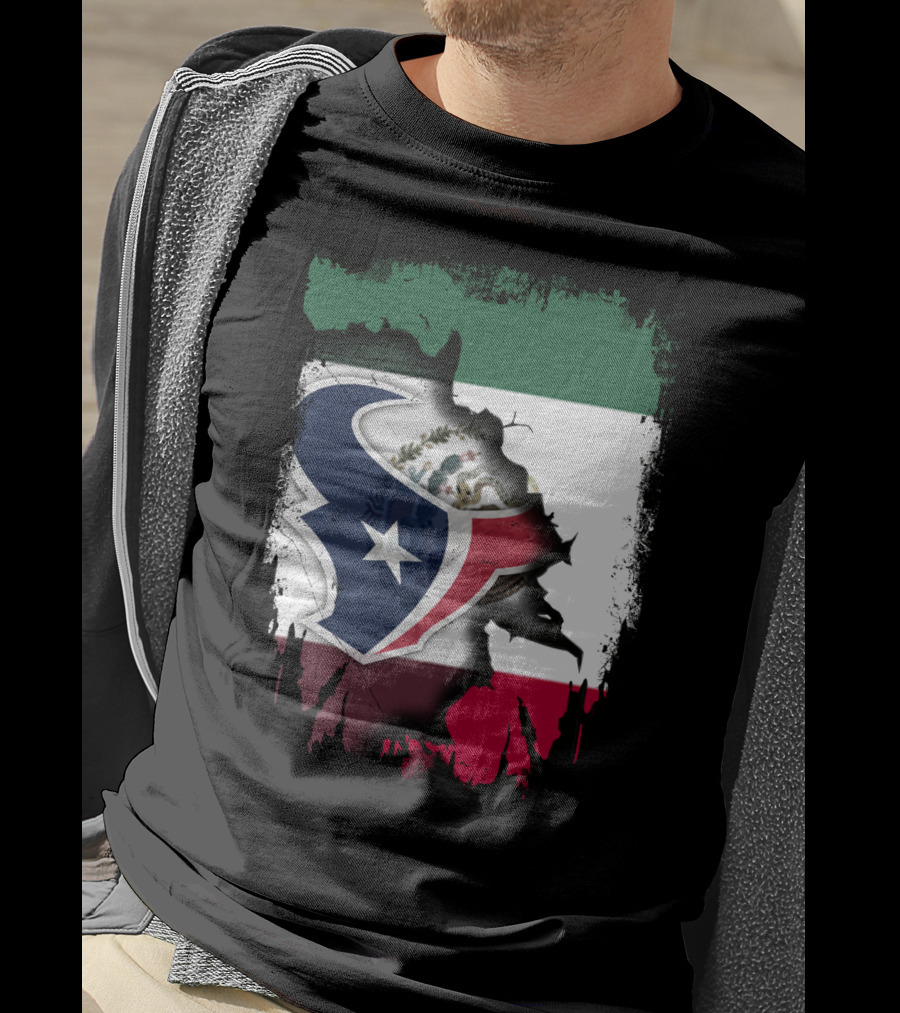 Together Mexico With Texans Flag And Logo Fusion T-Shirt