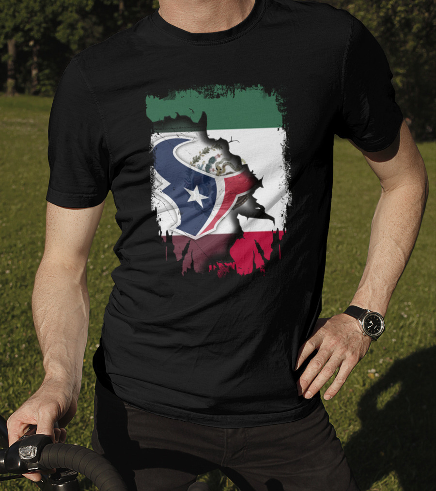 Together Mexico With Texans Flag And Logo Fusion T-Shirt