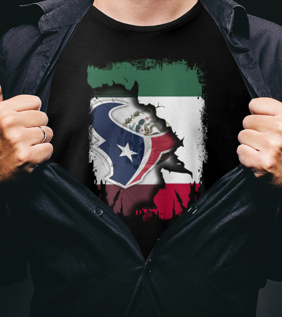 Together Mexico With Texans Flag And Logo Fusion T-Shirt