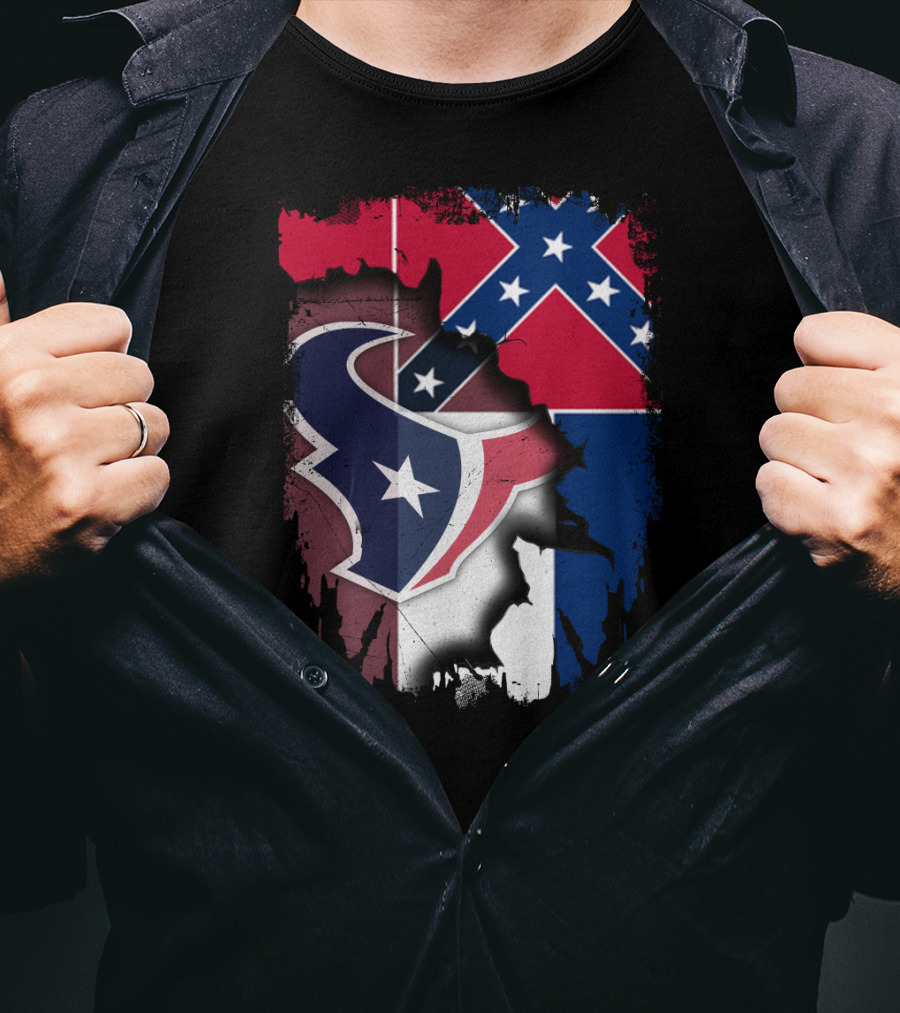 Mississippi Flags And Texans NFL Logo Integration T-Shirt