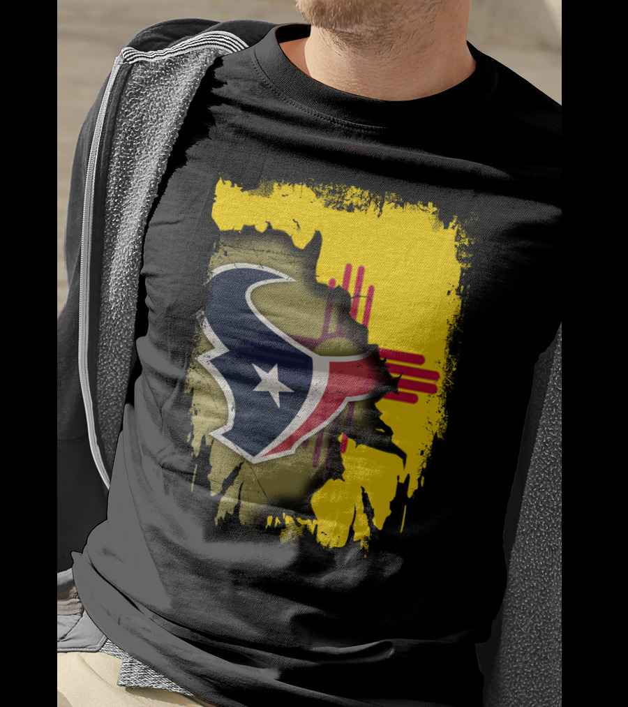 New Mexico And Texas Unite With Texans Football Logo On Zia T-Shirt