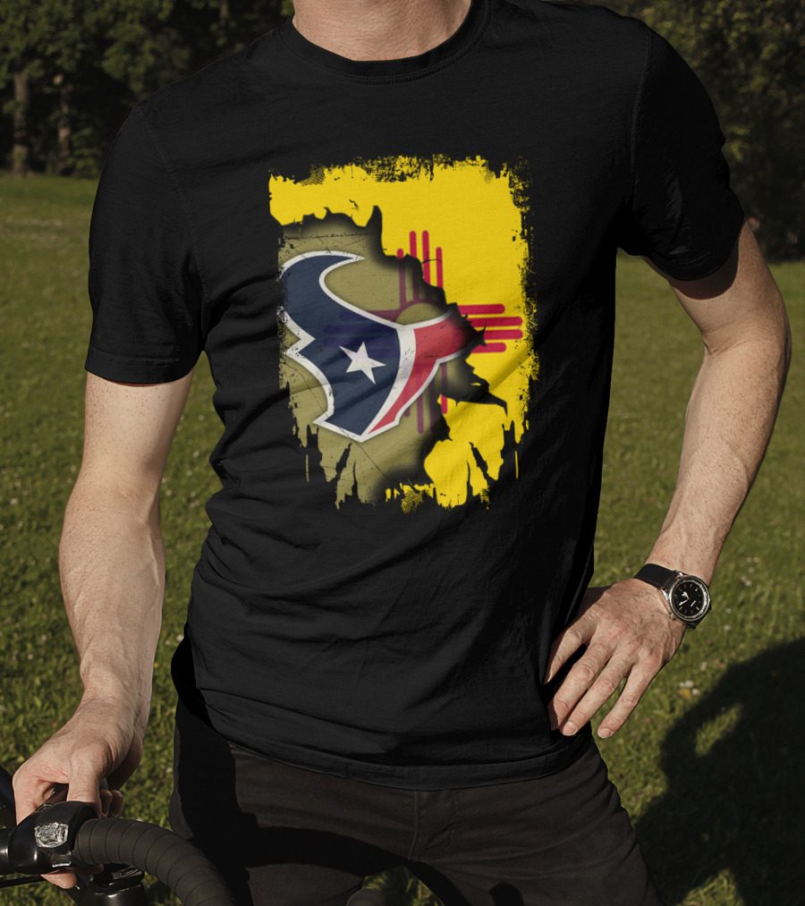 New Mexico And Texas Unite With Texans Football Logo On Zia T-Shirt