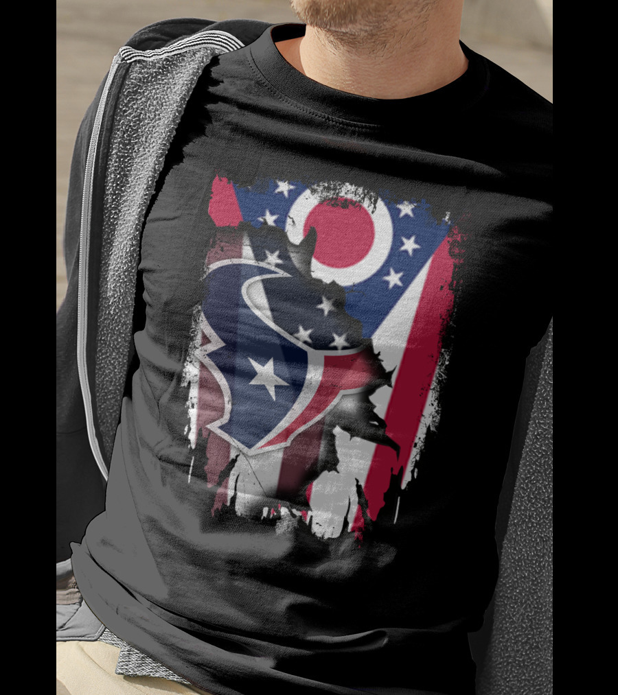 Together Ohio With Texans Flag And Texans Bull Logo Fusion T-Shirt