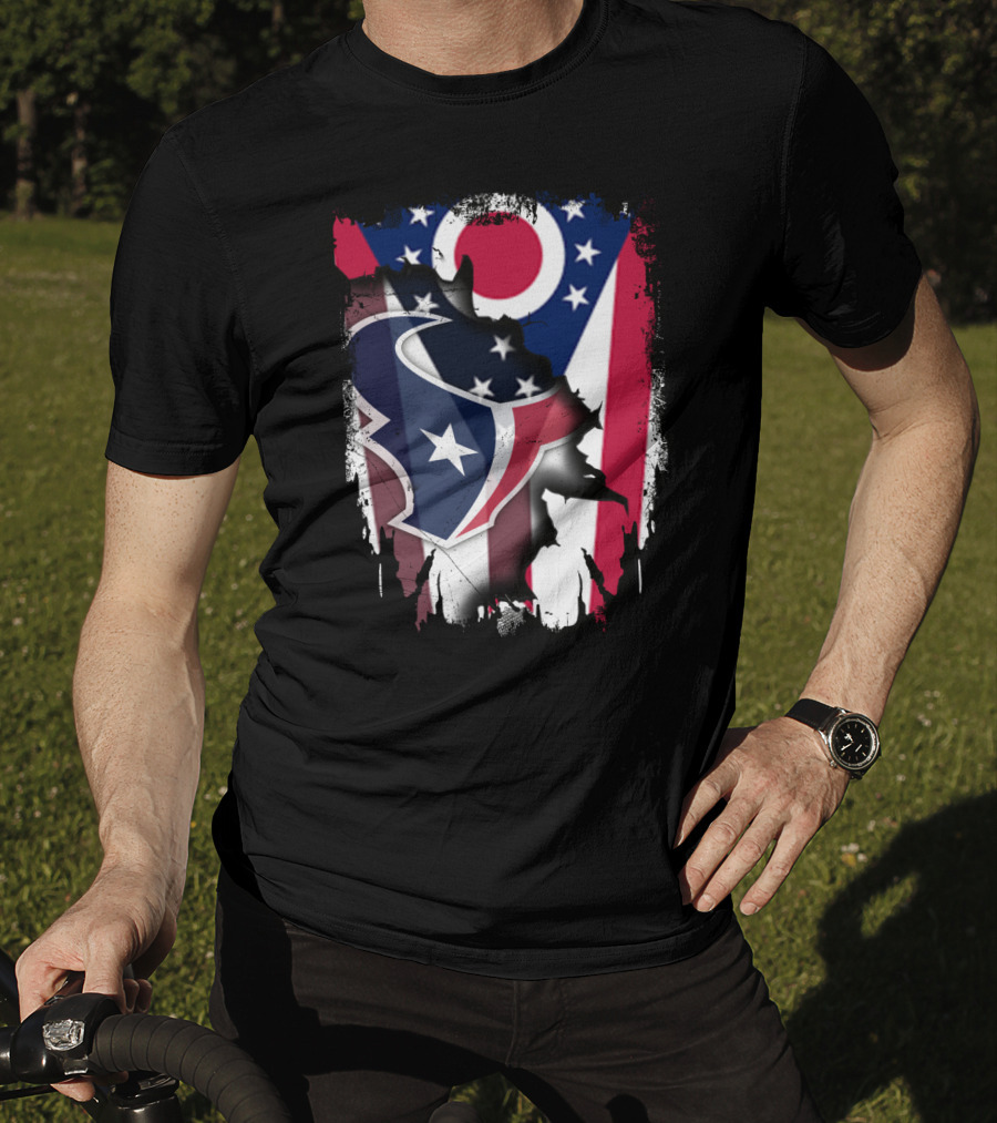 Together Ohio With Texans Flag And Texans Bull Logo Fusion T-Shirt
