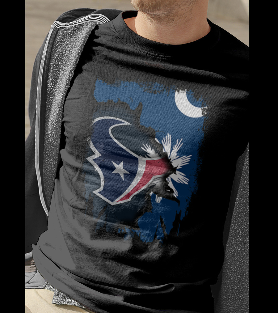 Together South Carolina With Texans Crescent And Palmetto Overlaid With Football T-Shirt