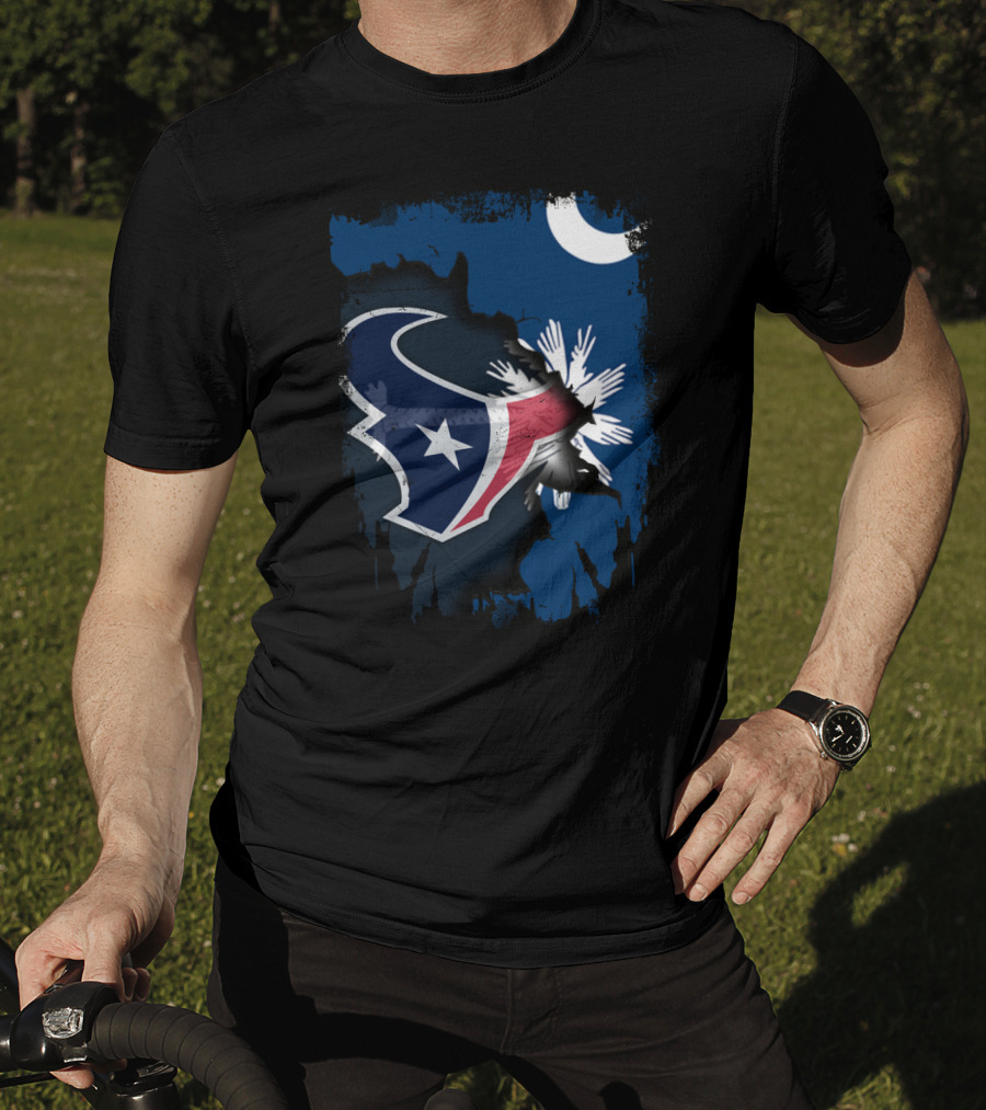 Together South Carolina With Texans Crescent And Palmetto Overlaid With Football T-Shirt