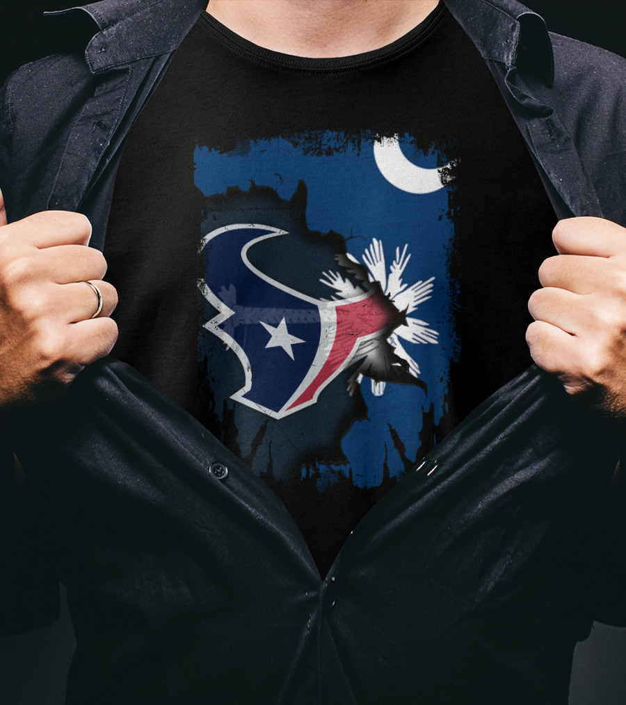 Together South Carolina With Texans Crescent And Palmetto Overlaid With Football T-Shirt