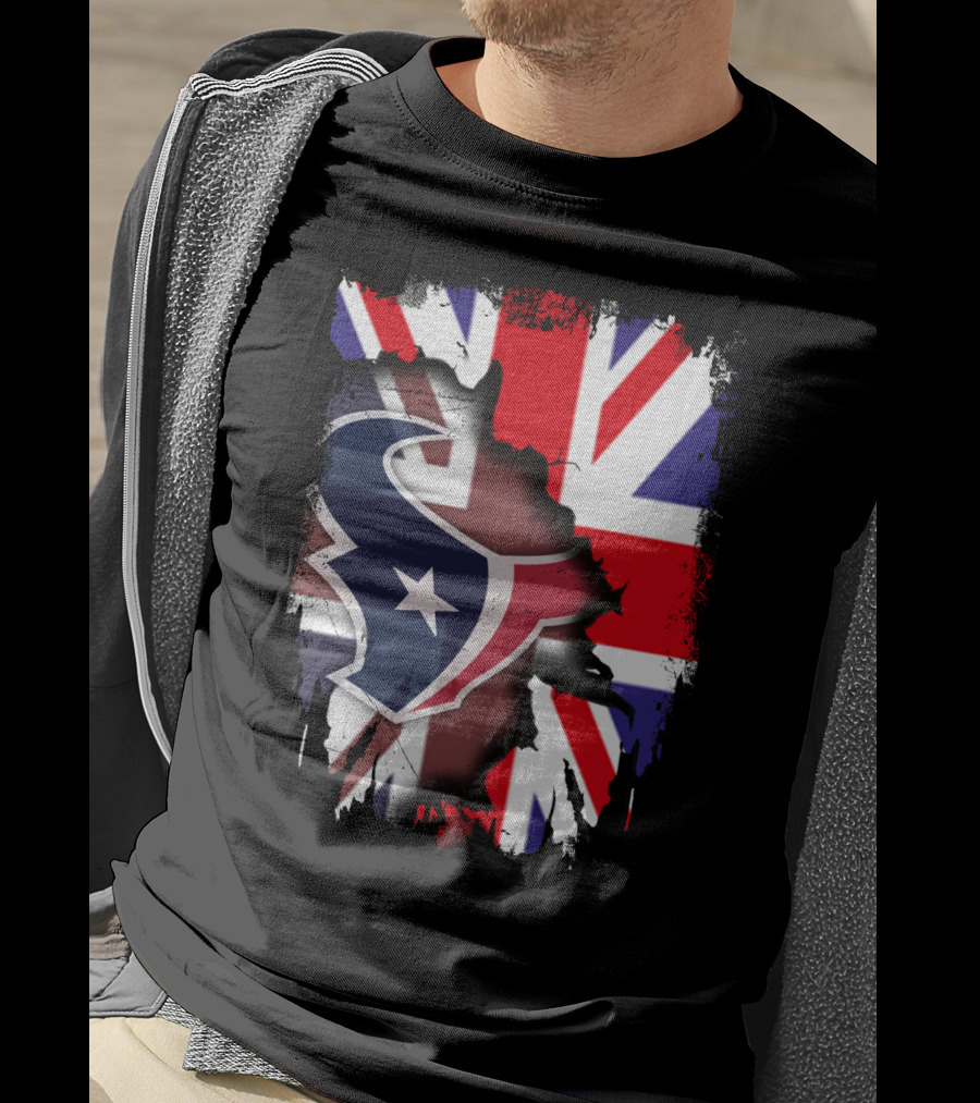 United Kingdom Flag With Texans Football Logo Fusion T-Shirt