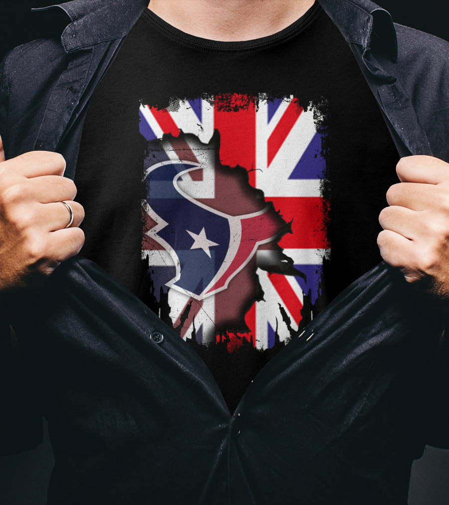 United Kingdom Flag With Texans Football Logo Fusion T-Shirt