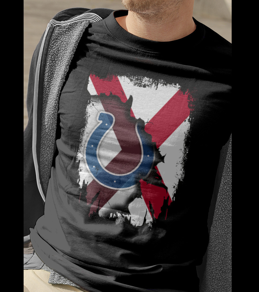 Alabama Flag With Indianapolis Colts Horseshoe T-Shirt