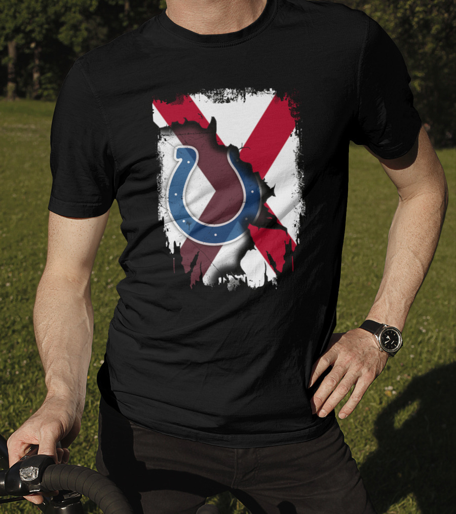 Alabama Flag With Indianapolis Colts Horseshoe T-Shirt