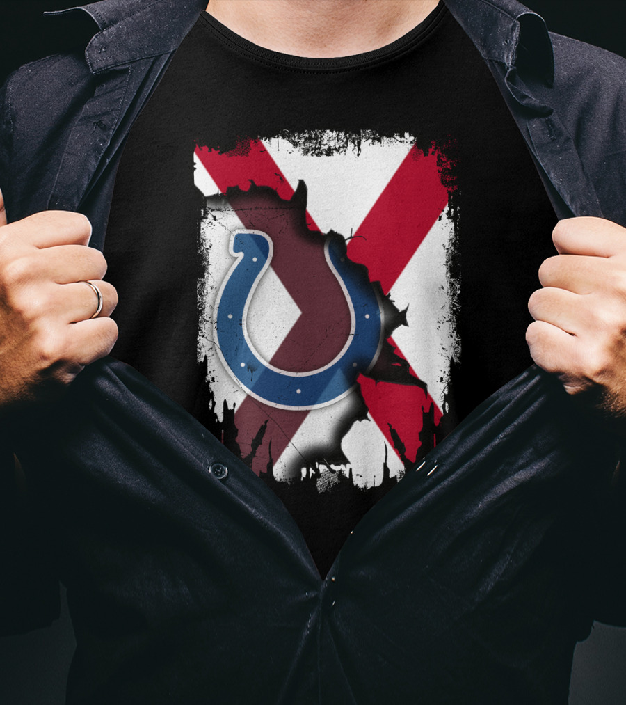Alabama Flag With Indianapolis Colts Horseshoe T-Shirt