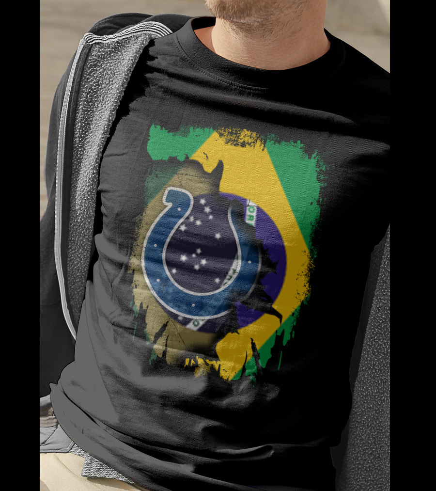 Brazil Flag With Colts Logo Fusion T-Shirt
