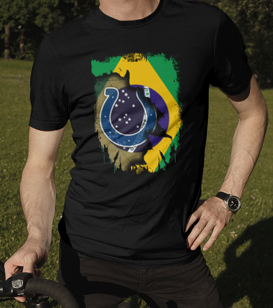 Brazil Flag With Colts Logo Fusion T-Shirt