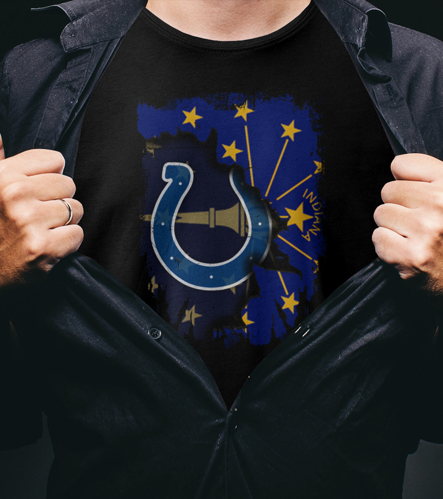 Indiana Flag Stars With Colts Horseshoe Logo On Together T-Shirt