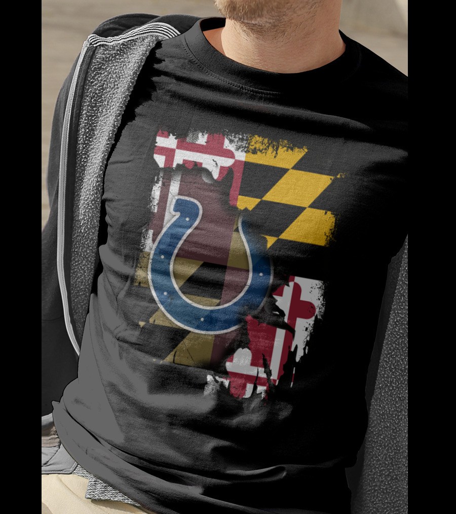 Maryland Flag With Colts Horseshoe NFL T-Shirt