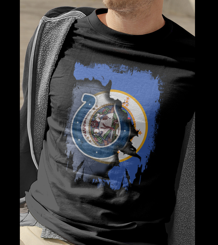 Minnesota State Flag And Indianapolis Colts Logo Overlap T-Shirt