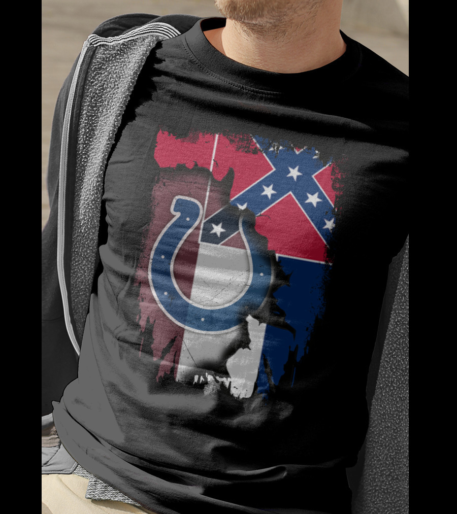 Colts Horseshoe On Mississippi Flag Backdrop T-Shirt