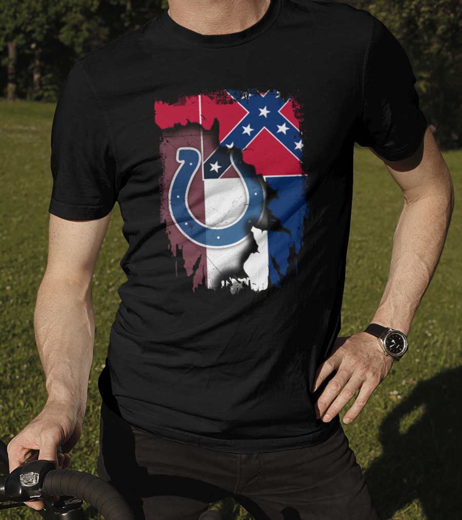 Colts Horseshoe On Mississippi Flag Backdrop T-Shirt