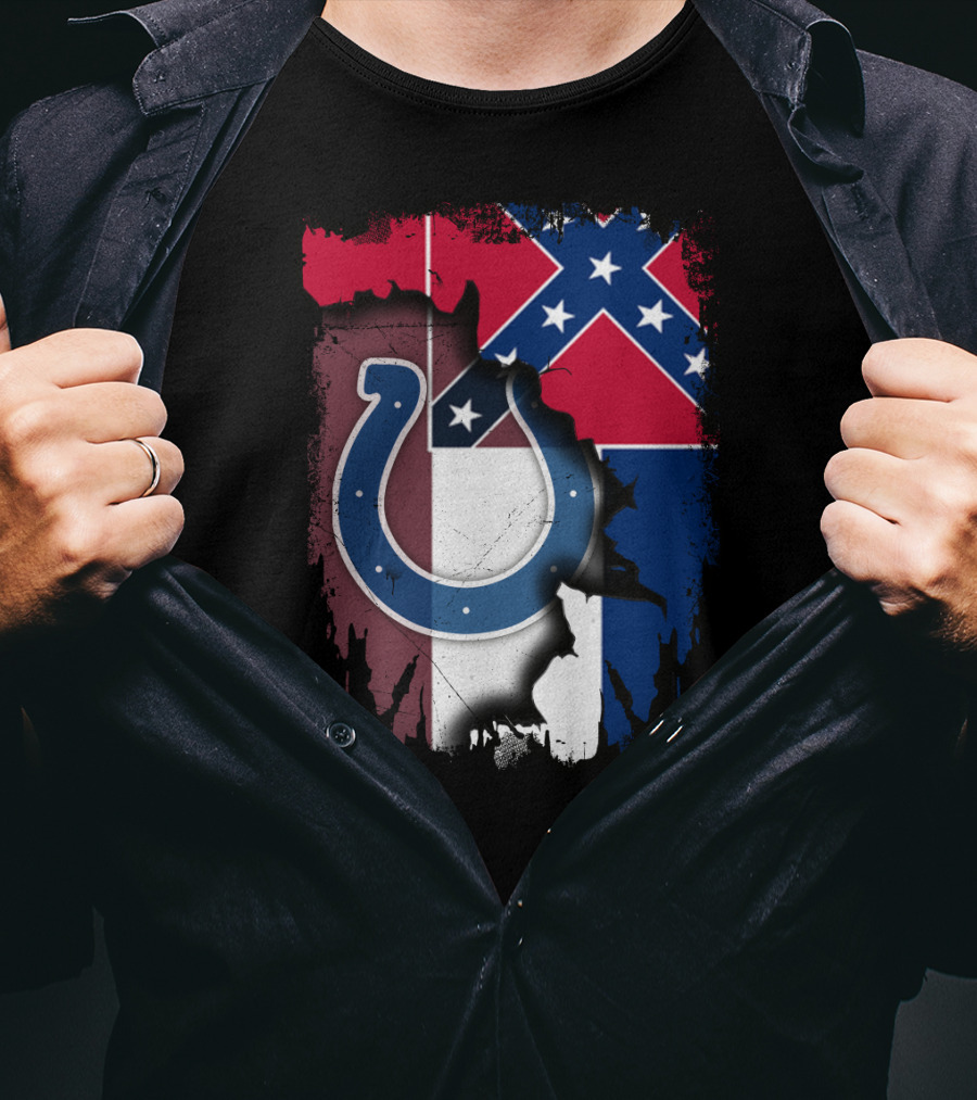 Colts Horseshoe On Mississippi Flag Backdrop T-Shirt
